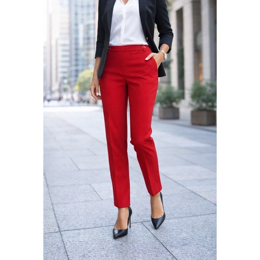 NYCO Womens Red Straight Leg Pants Size 10 Stretch‎ Career Office Trousers